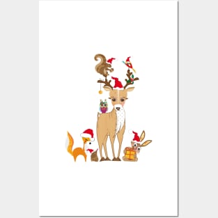 Christmas meeting of cute forest animals Posters and Art